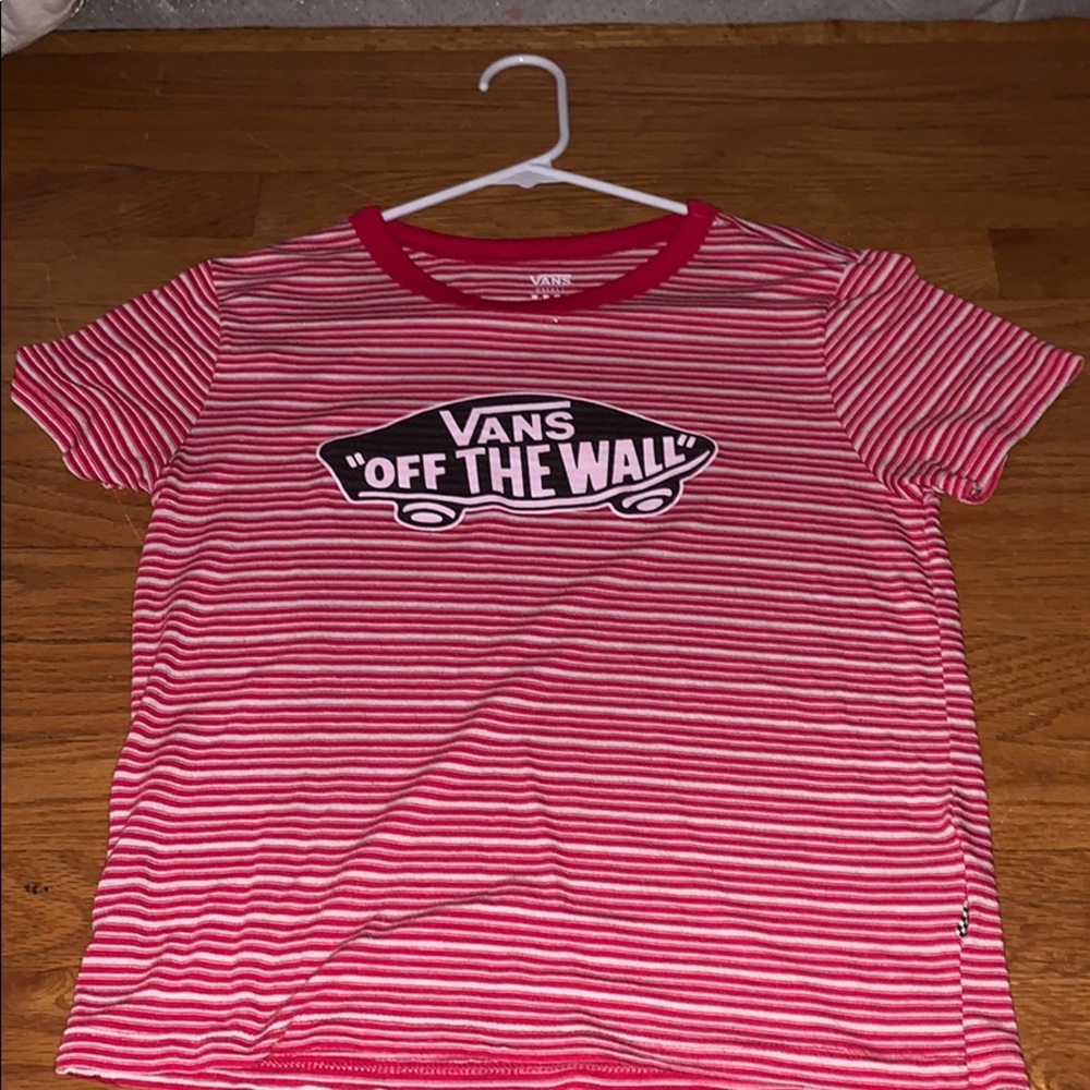Red and White striped Vans t-shirt